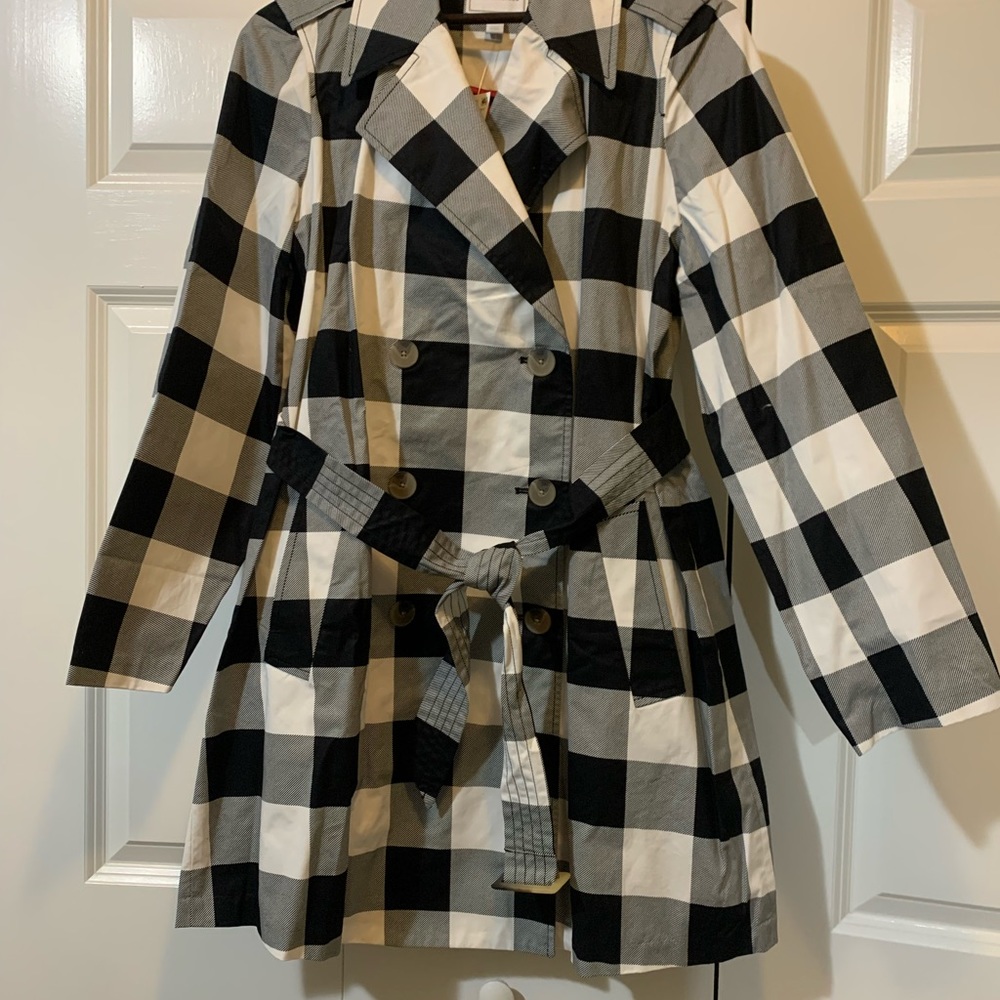 Charter Club Double Breasted Black and White Trench Coat